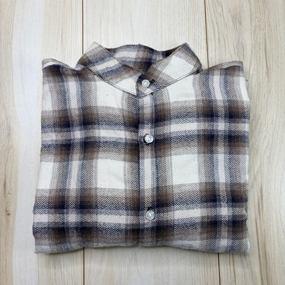 ORO Los Angeles Men's Plaid Long Sleeve Flannel Shirt Blue Gray White Medium